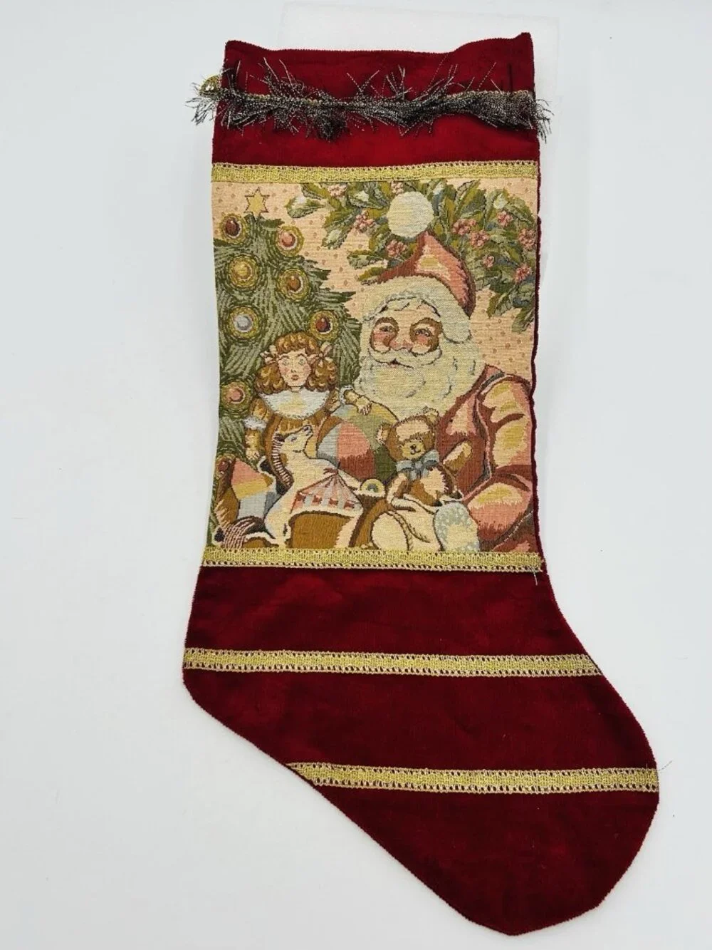 Corona Decor Co. Tapestry Christmas Stocking Artist #53 Santa Toys Vintage